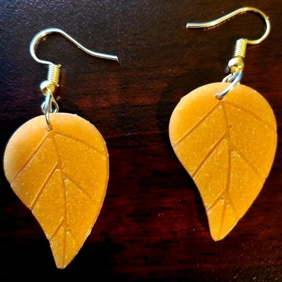 HANDMADE Leaf Print Gold Earrings - Picture 1 of 2
